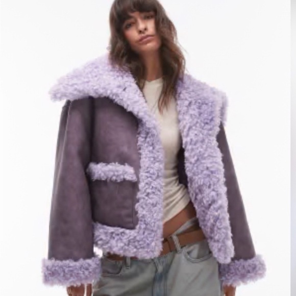 Free People Purple Faux Shearling Bomber Jacket - Picture 3 of 4
